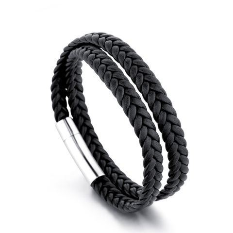 Casual Twist Stainless Steel Pu Leather Braid None Unisex Wristband