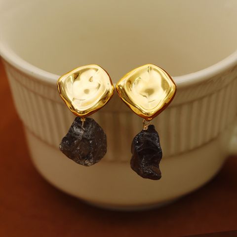 1 Pair Simple Style British Style Irregular Natural Stone Copper 18K Gold Plated Drop Earrings