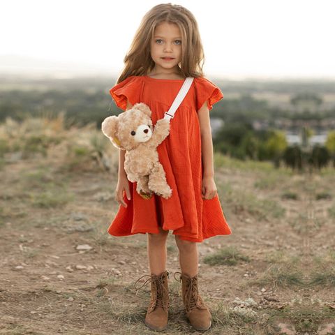 Cute Solid Color Cotton And Linen Girls Dresses