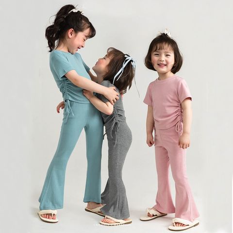 Simple Style Solid Color Polyester Girls Clothing Sets