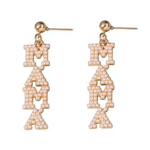 IG Style MAMA Letter Alloy Plating Inlay Pearl Mother'S Day Women's Drop Earrings 1 Pair