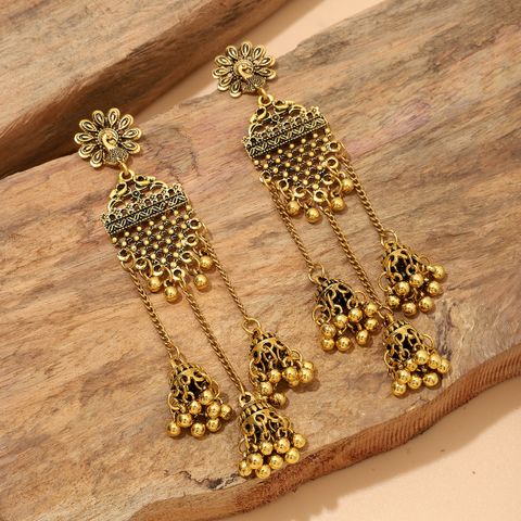 1 Pair IG Style Retro Flower Tassel Hollow Out Alloy Drop Earrings