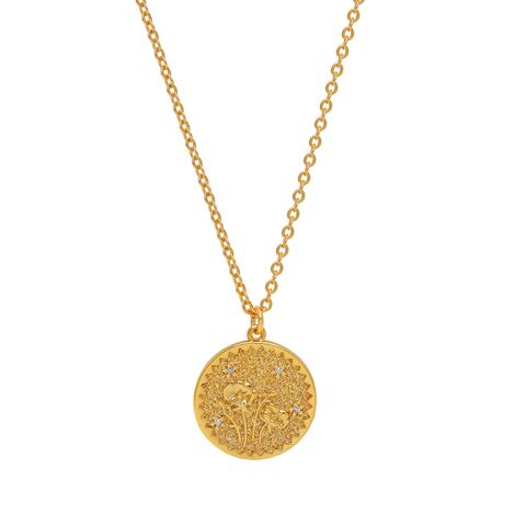 Wholesale Simple Style Streetwear Plant Copper Inlay 18K Gold Plated Zircon Pendant Necklace