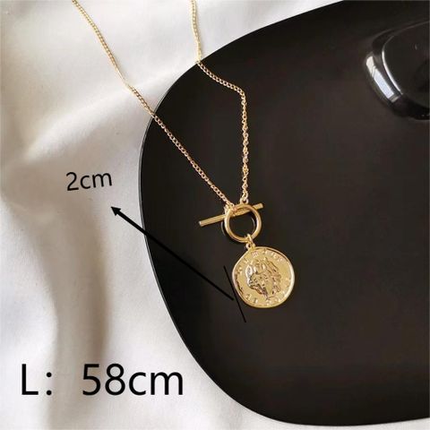 Copper 18K Gold Plated Simple Style Streetwear Human Round Toggle Pendant Necklace