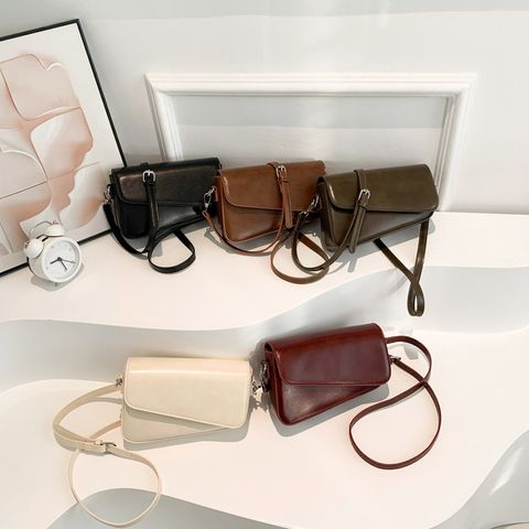 Women's Pu Leather Solid Color Classic Style Sewing Thread Flip Cover Crossbody Bag