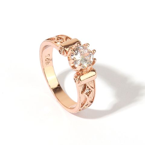 Wholesale Glam Luxurious Shiny Geometric Copper Shiny Metallic Inlay Rose Gold Plated Zircon Rings