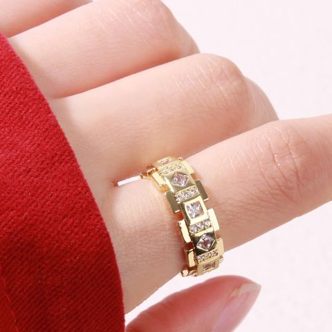 Wholesale IG Style Modern Style Artistic Geometric Copper Shiny Metallic Inlay Gold Plated Zircon Rings