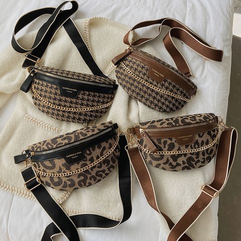 Women's Streetwear Geometric Leopard Canvas Waist Bags