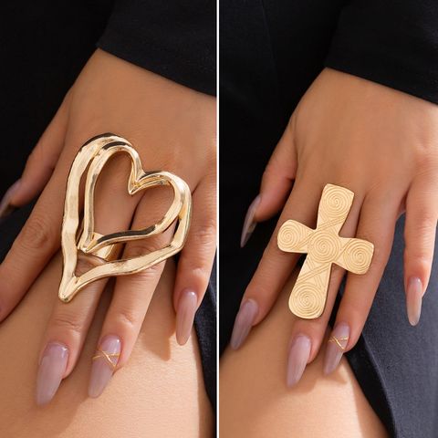Wholesale Jewelry Exaggerated Simple Style Commute Cross Heart Shape Alloy Open Rings