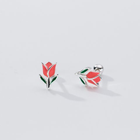 Elegant Simple Style Tulip Sterling Silver Ear Studs 1 Pair