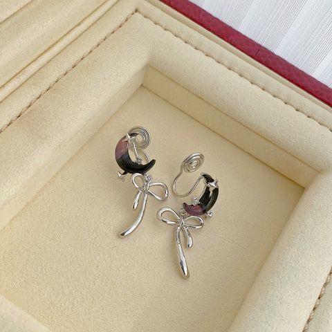 Elegant Sweet Moon Bow Knot Resin Copper Zircon Women's Drop Earrings 1 Pair