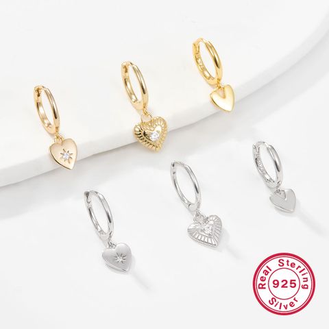 1 Set Casual Hawaiian Tropical Heart Shape Inlay Sterling Silver Zircon White Gold Plated Gold Plated Drop Earrings