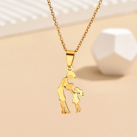 Simple Style Human Geometric Stainless Steel Alloy Plating Mother'S Day Women's Pendant Necklace