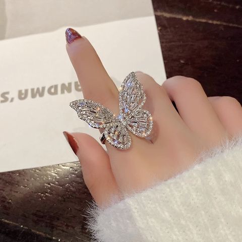 Wholesale Glam Shiny Butterfly Copper Plating Inlay Zircon Open Rings