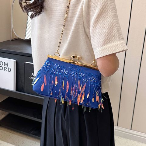 Women's Pu Leather Sequins Classic Style Feather Clipped Button Crossbody Bag