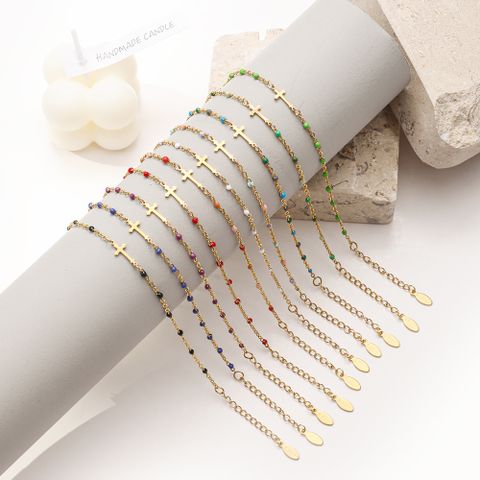 Acier Inoxydable Style Simple Traverser Émail Placage Bracelets