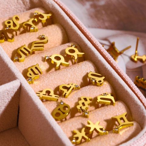 1 Pair Simple Style Constellation Plating 304 Stainless Steel Rhinestones 18K Gold Plated Ear Studs