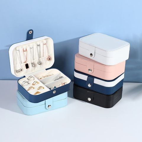 Simple Style Solid Color Pu Leather Jewelry Boxes