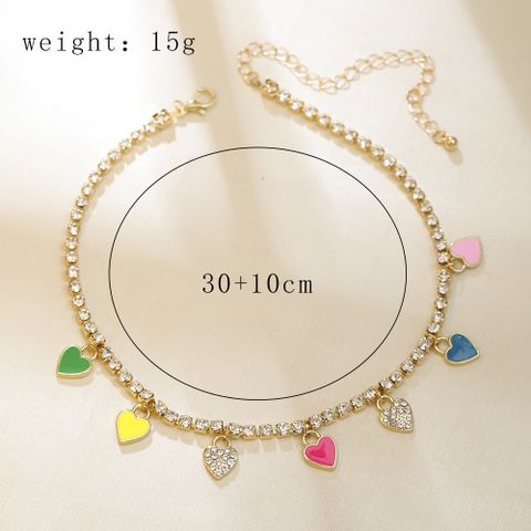 IG Style Casual Heart Shape Alloy Enamel Plating Inlay Rhinestones Women's Necklace