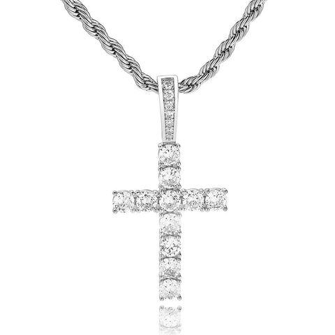 Casual Simple Style Cross Sterling Silver Inlay Zircon Pendant Necklace 1 Piece