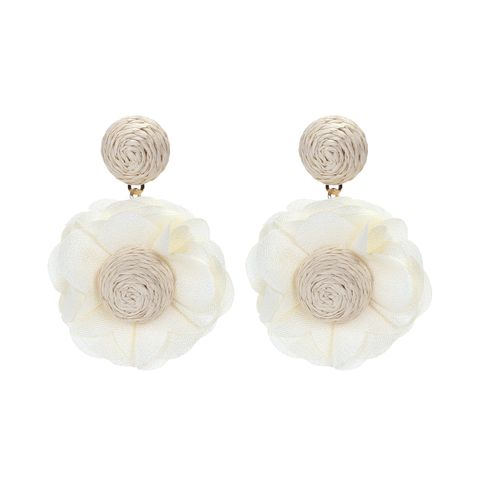 Elegant Sweet Flower Cloth Raffia Women's Drop Earrings 1 Pair