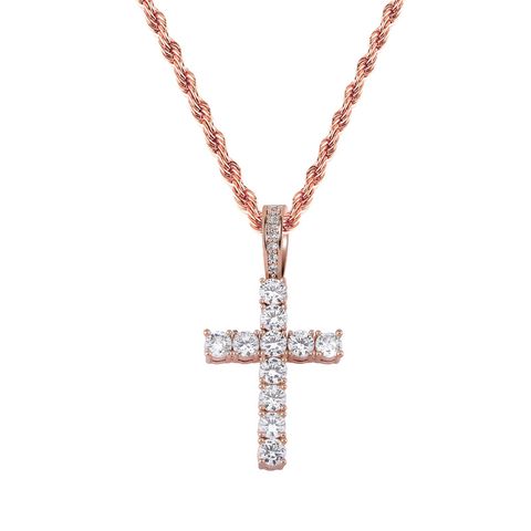 Simple Style Cross Copper Inlay Zircon Pendant Necklace 1 Piece