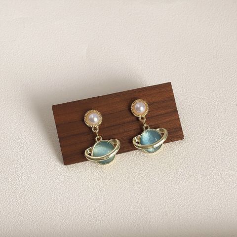 IG Style Sweet Round Flower Copper Plating Inlay Artificial Gemstones Pearl Drop Earrings 1 Pair