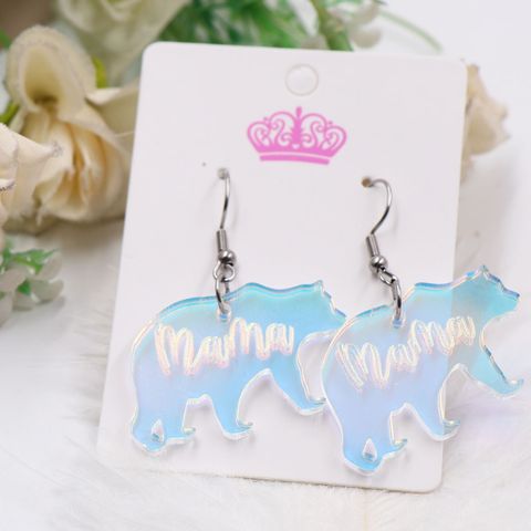 1 Paire Décontractée Mignon MAMA Lettre Ours Impression Arylique Boucles D'oreilles