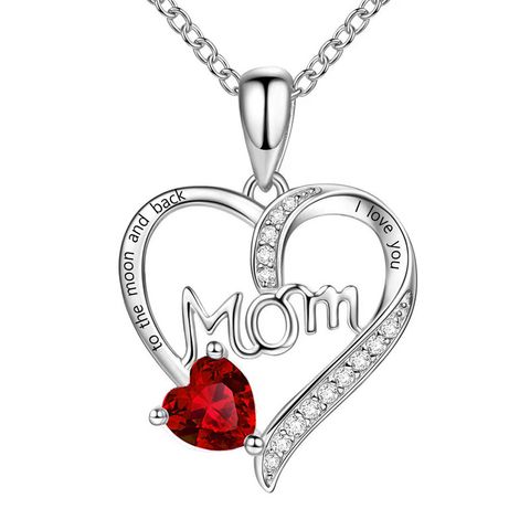 Copper IG Style MAMA Sweet Letter Heart Shape Plating Hollow Out Inlay Zircon Pendant Necklace