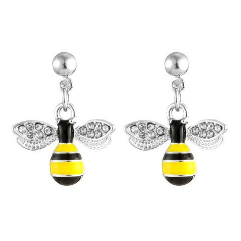 1 Pair Cute Animal Insect Bee Enamel Alloy Rhinestones Gold Plated Silver Plated Drop Earrings