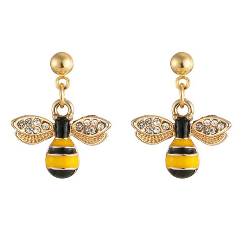1 Pair Cute Animal Insect Bee Enamel Alloy Rhinestones Gold Plated Silver Plated Drop Earrings