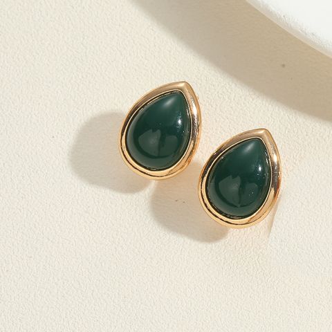 1 Pair Vintage Style Simple Style Commute Water Droplets Inlay Copper Acrylic Artificial Pearls Turquoise 14K Gold Plated Ear Studs