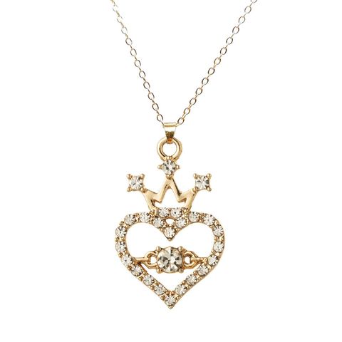 Elegant Wedding Bridal Heart Shape Crown Alloy Hollow Out Inlay Rhinestones Gold Plated Silver Plated Women's Earrings Necklace