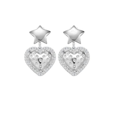 1 Pair Princess Sweet Star Heart Shape Carving Sterling Silver Rhinestones Drop Earrings