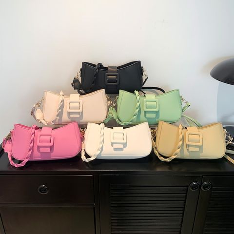 Women's Pu Leather Solid Color Elegant Zipper Shoulder Bag