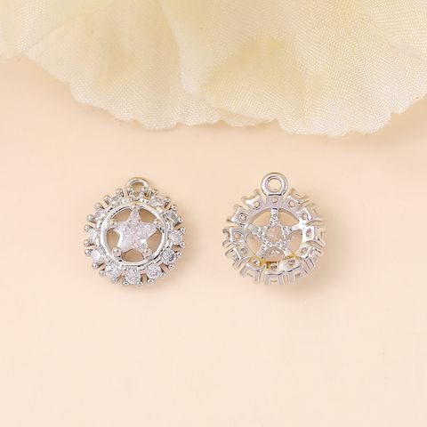 1 Piece 9 * 10mm Copper Zircon 18K Gold Plated White Gold Plated Round Star Polished Pendant