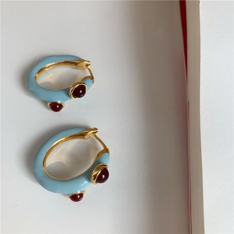 1 Pair Chinoiserie Vintage Style Oval Enamel Metal Earrings