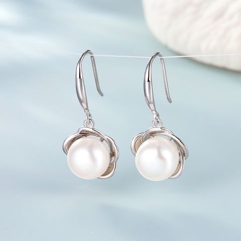 1 Pair Elegant Wedding Pastoral Round Inlay Imitation Pearl Pearl Zircon White Gold Plated Gold Plated Ear Studs Ear Hook