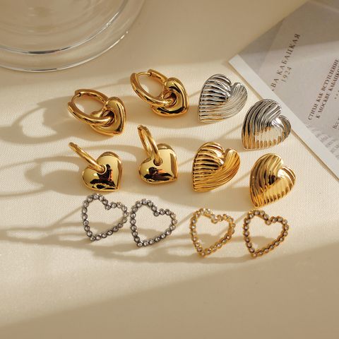 1 Pair Simple Style Heart Shape Inlay Stainless Steel Zircon 18K Gold Plated Earrings