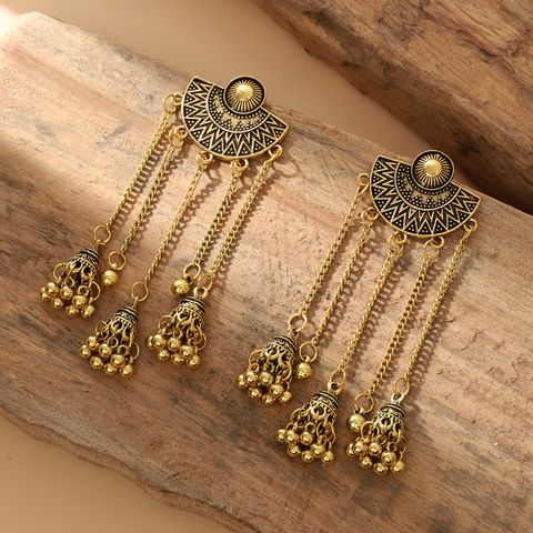 1 Pair Vintage Style Solid Color Tassel Hollow Out Alloy Drop Earrings