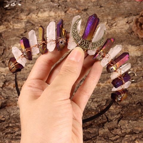 Women's Handmade Color Block Alloy Inlay Natural Stone Gem Crystal Hair Band