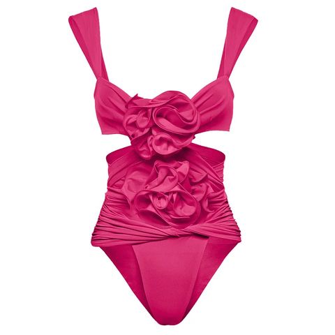 Women's Retro French Style Romantic Solid Color Flowers Ruched One Piece Swimwear