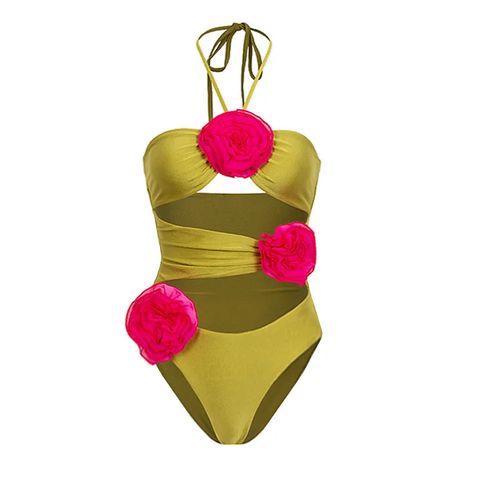 Women's Elegant Solid Color Flower 2 Pieces Set One Piece Swimwear