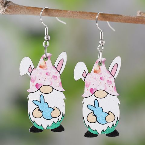 1 Pair Cute Retro Rabbit Cartoon Carrot Wood Drop Earrings