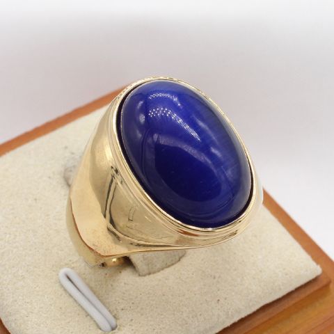 Vintage Style Oval Titanium Steel Inlay Artificial Gemstones Men's Rings