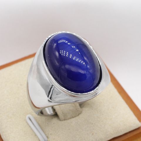 Vintage Style Solid Color Titanium Steel Inlay Opal Unisex Rings