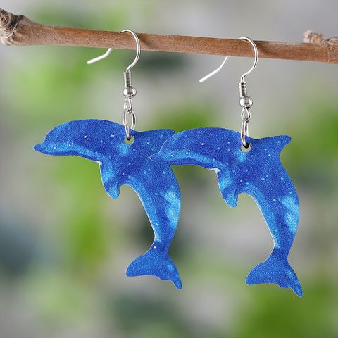 1 Pair Retro Dolphin Wood Drop Earrings