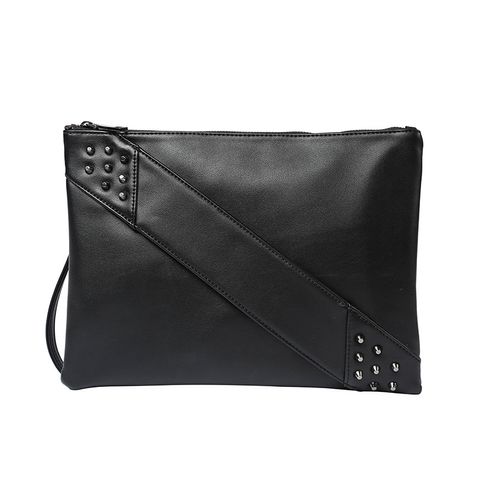Men's Pu Leather Solid Color Basic Zipper Envelope Bag Clutch Bag
