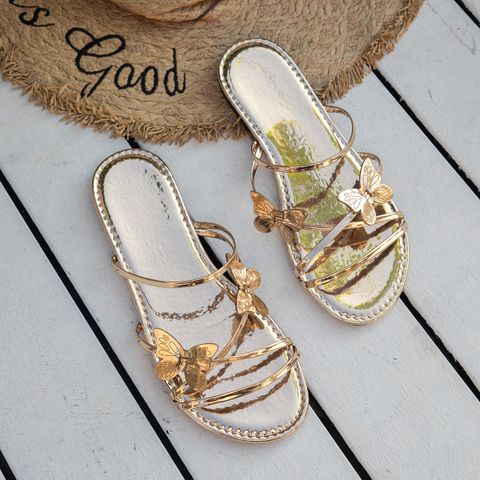 Women's Casual Solid Color Butterfly Round Toe Open Toe Slides Slippers