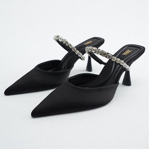 Women's Casual Solid Color Rhinestone Point Toe High Heel Slippers